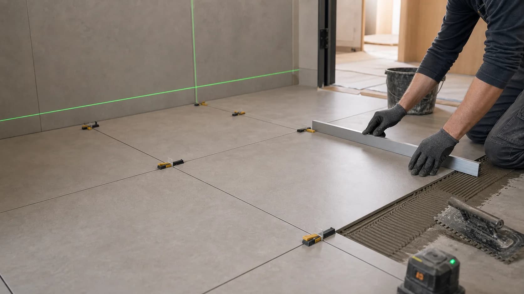 Feinsteinzeug 60×60 verlegen, ohne die Raumachsen zu verlieren